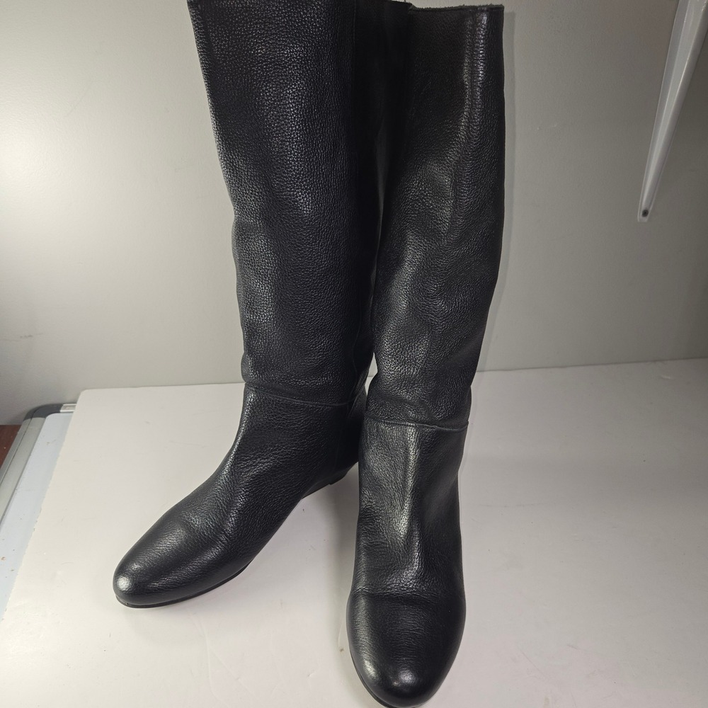 Steve Madden INSIGHT Black Leather Wedge Tall Boots Size 9.5 M Made in Brazil